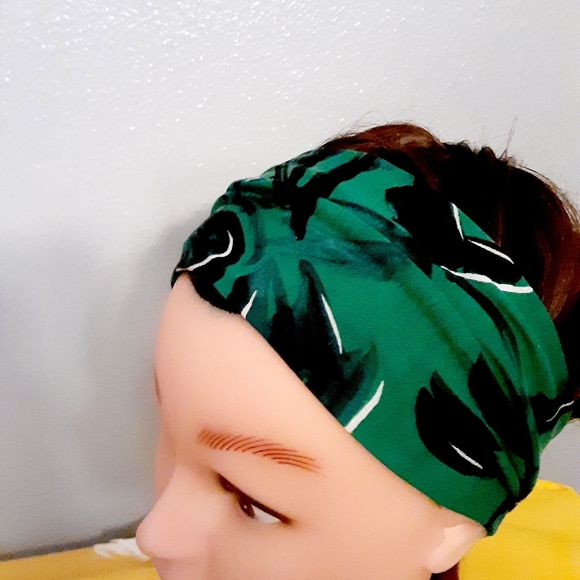 Green floral handmade stretch fashion headband - Picture 1 of 4